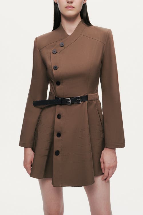 Nocturne Asymmetric Belted Mini Shirt Dress In Brown