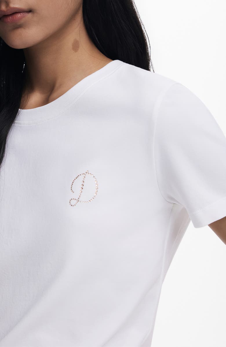 Desigual Rhinestone Embellished Stretch Cotton T-Shirt, Alternate, color, White