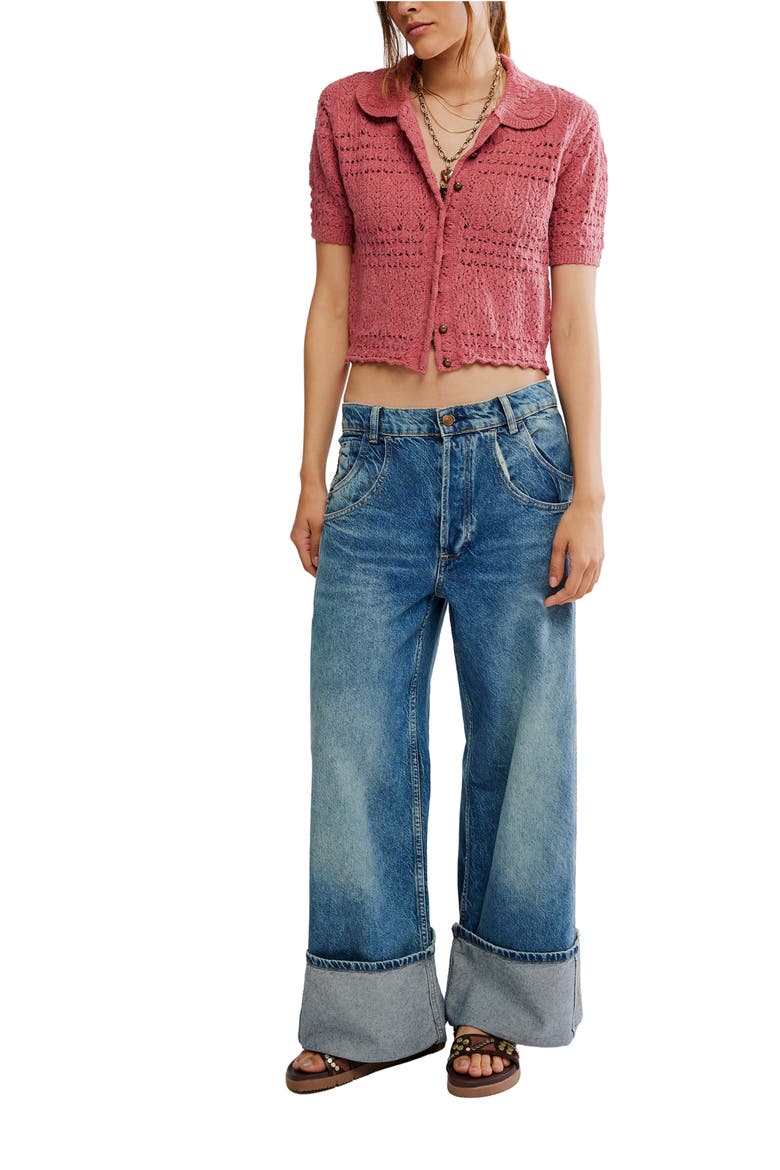 Daylight Collared Short Sleeve Cotton Blend Cardigan, Alternate, color, FADED ROSE