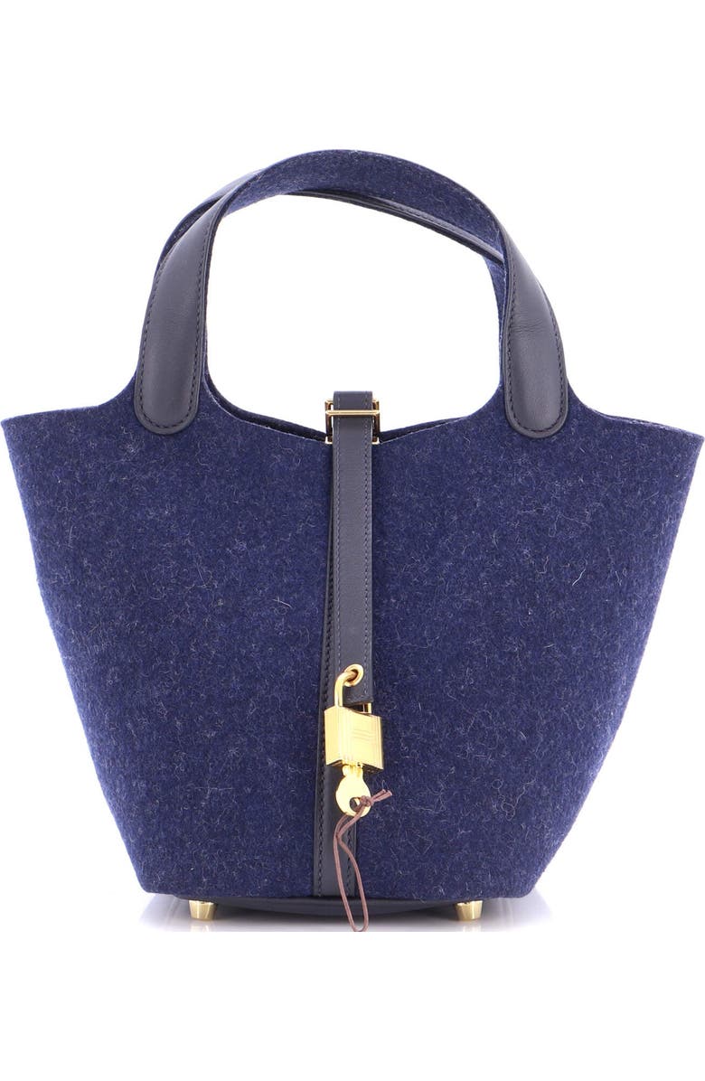 Pre-Owned Hermes Picotin Lock Bag Felt with Leather PM, Main, color, Bleu Nuit