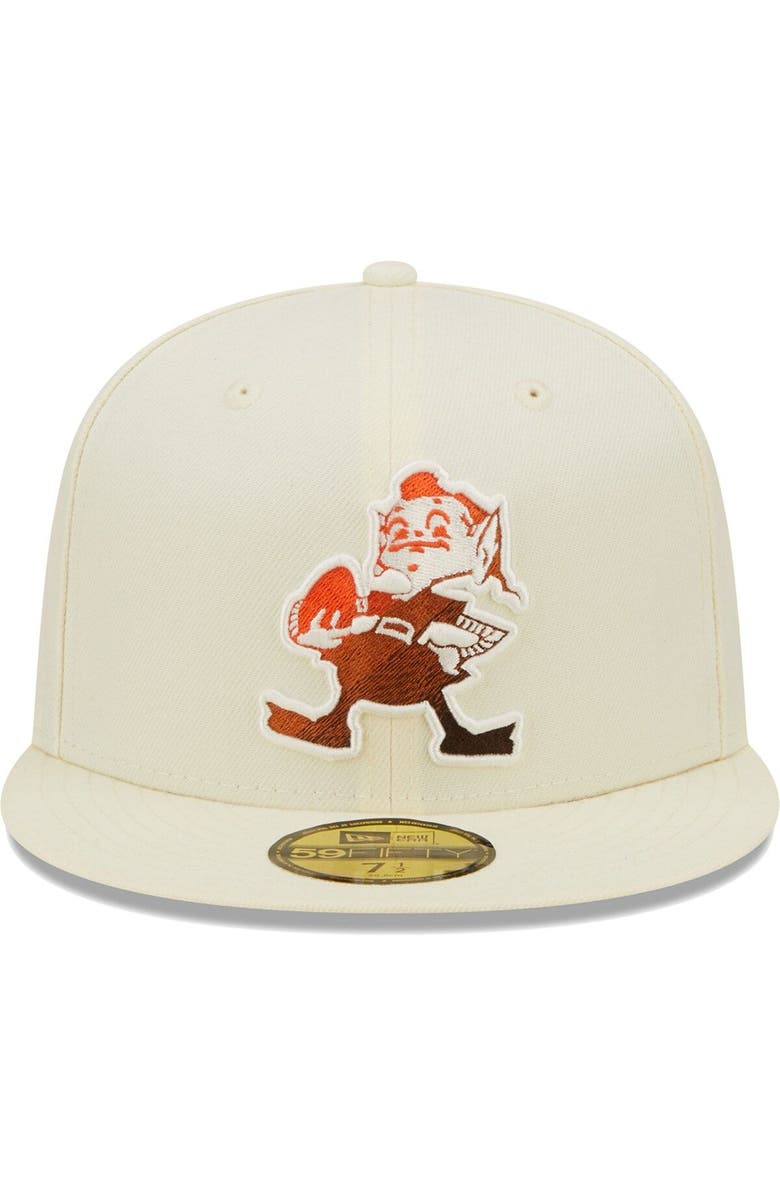 New Era Men's New Era Cream Cleveland Browns Chrome Color Dim 59FIFTY Fitted Hat, Alternate, color, 