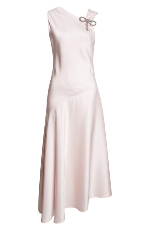 Draped Asymmetric Crepe Back Satin Dress