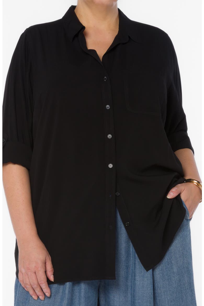 Elisa Long Sleeve High/Low Shirt, Alternate, color, BLACK