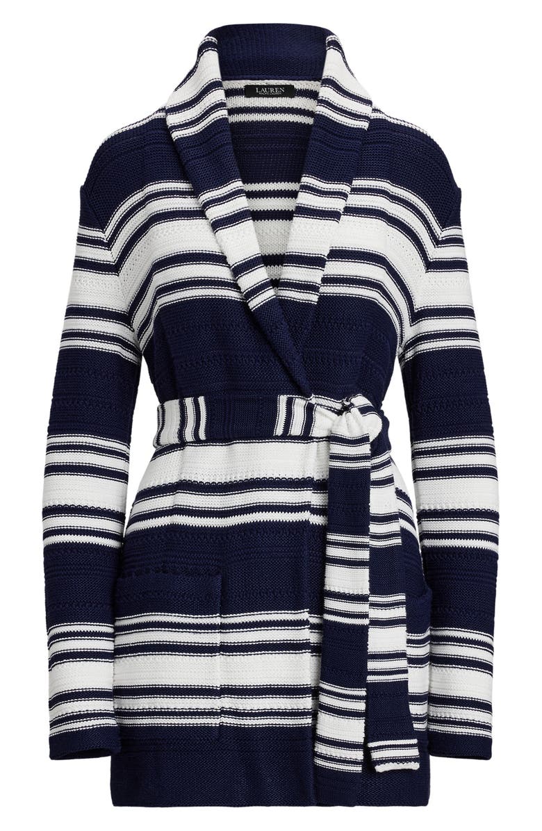 Lauren Ralph Lauren Stripe Belted Long Cardigan, Alternate, color, 