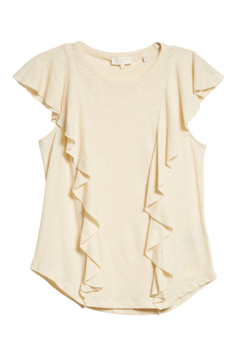 Kathley Ruffle Cotton & Linen Slub Top, Alternate, color, NATURAL
