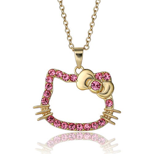 Hello Kitty Pink Outline Crystal Pendant In Gold