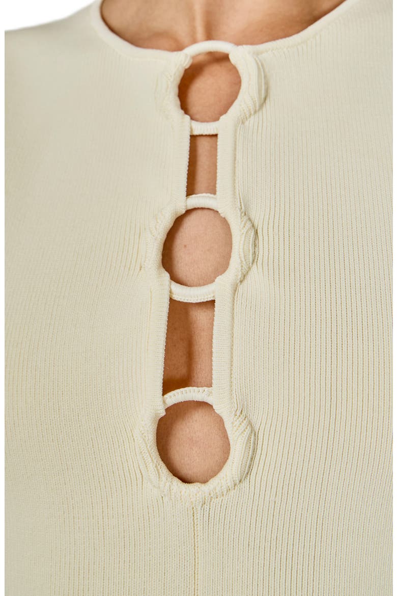 Ring Detail Sleeveless Peplum Knit Top, Alternate, color, OFF WHITE