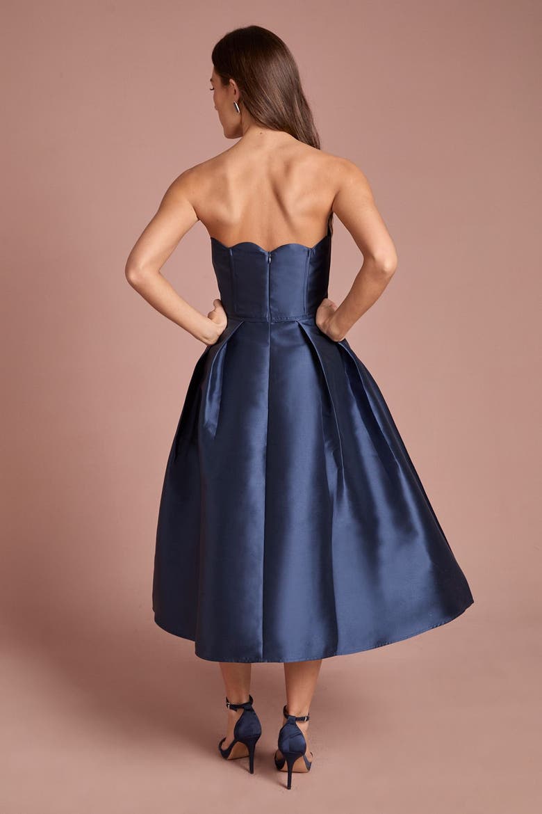 Scalloped Strapless Midi Dress, Alternate, color, Navy