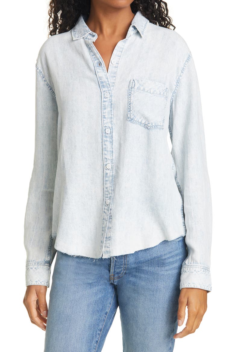 Ingrid Raw Hem Chambray Shirt, Main, color, LIGHT ACID WASH