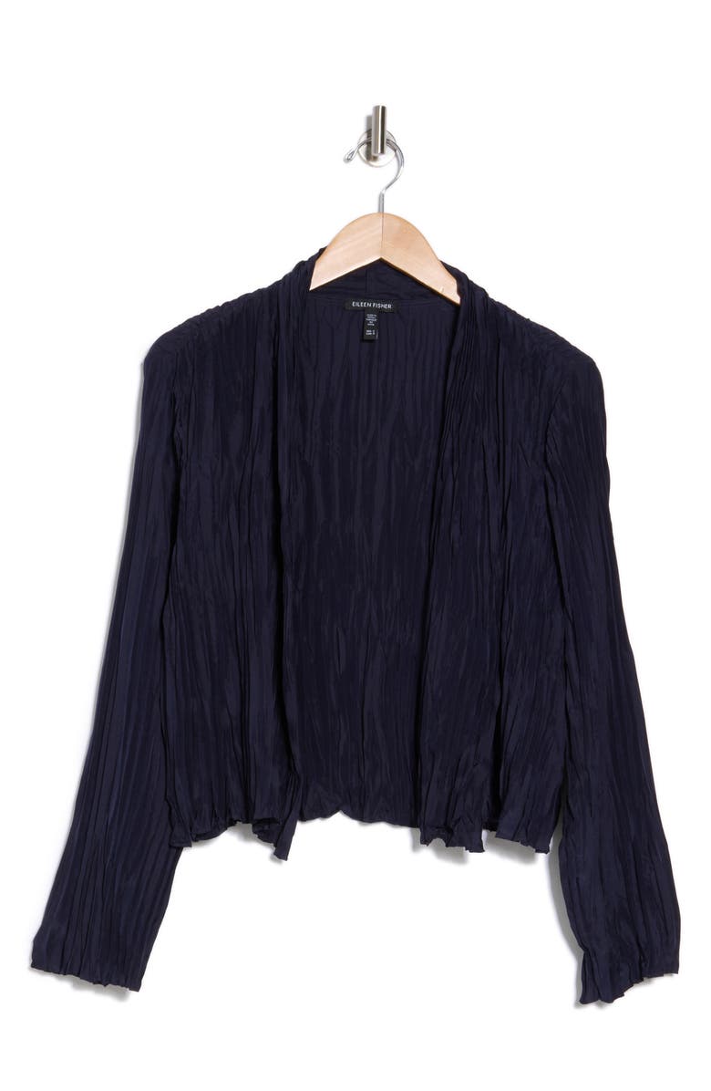 Eileen Fisher High Collar Crinkled Silk Crop Jacket, Alternate, color,