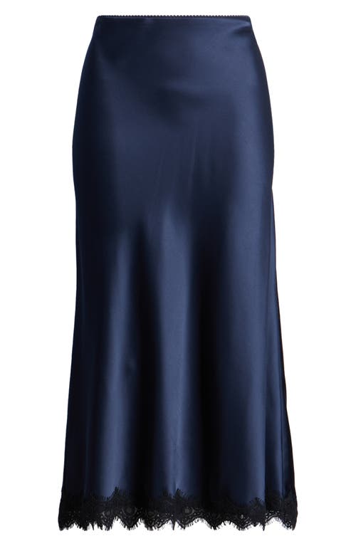 Shop Treasure & Bond Lace Trim Satin Midi Skirt In Navy Blazer
