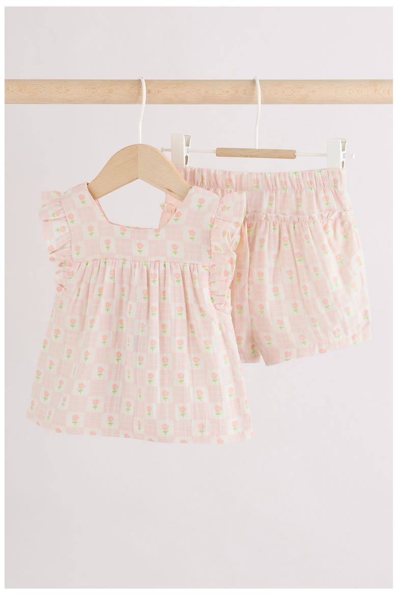 Floral Check Cotton Gauze Top & Shorts, Alternate, color, NEUTRAL
