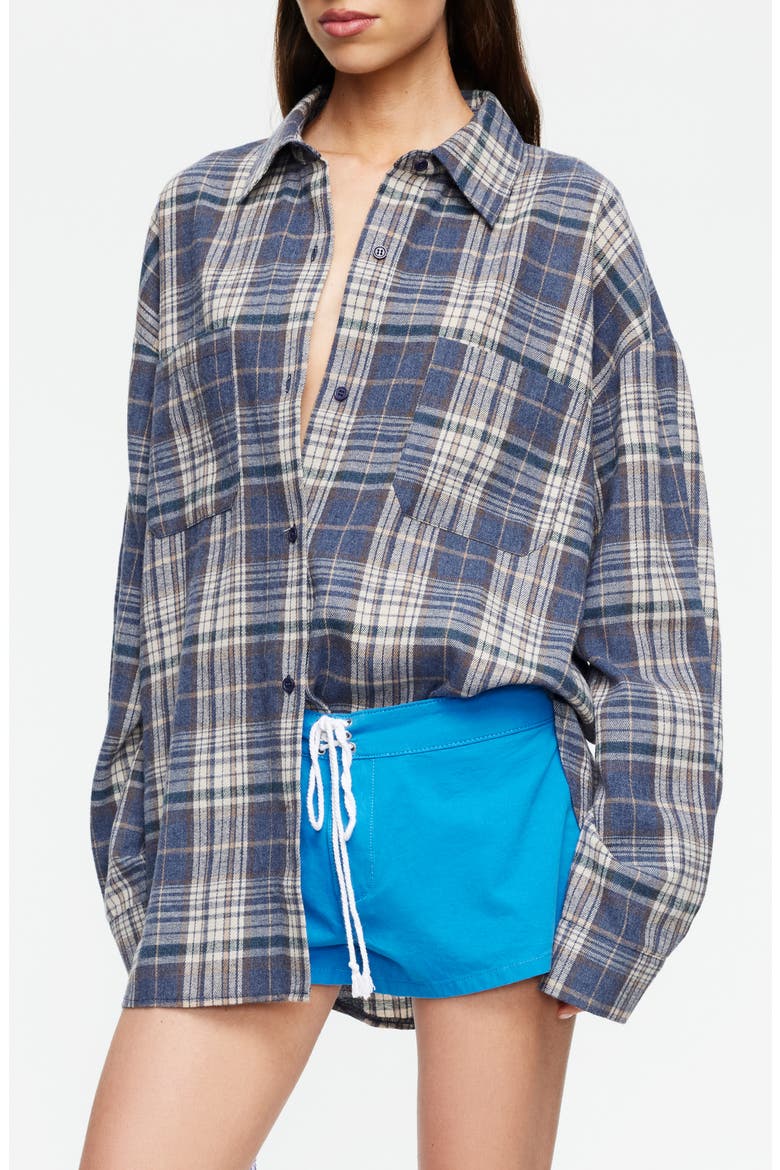 Clarity Plaid Cotton Flannel Button-Up Shirt, Alternate, color, ASH PLAID