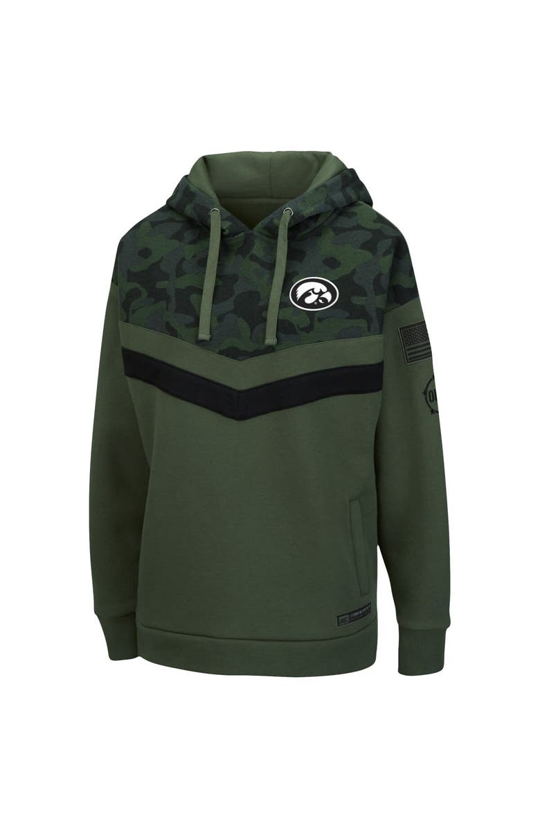 COLOSSEUM Women's Colosseum Olive/Camo Iowa Hawkeyes OHT Military Appreciation Extraction Chevron Pullover Hoodie, Alternate, color, Olive