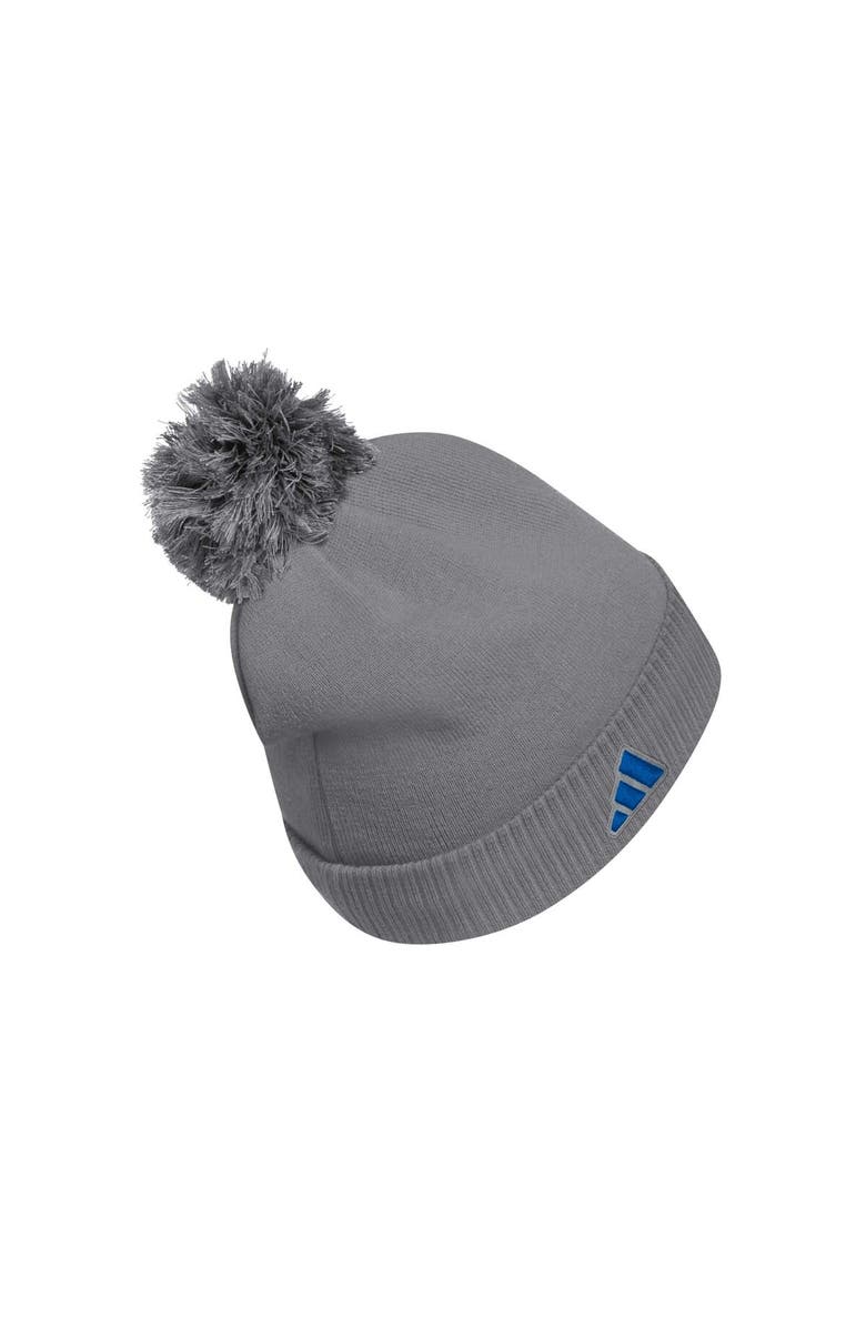 adidas Men's adidas Gray Kansas Jayhawks 2023 Sideline COLD.RDY Cuffed Knit Hat with Pom, Alternate, color, 