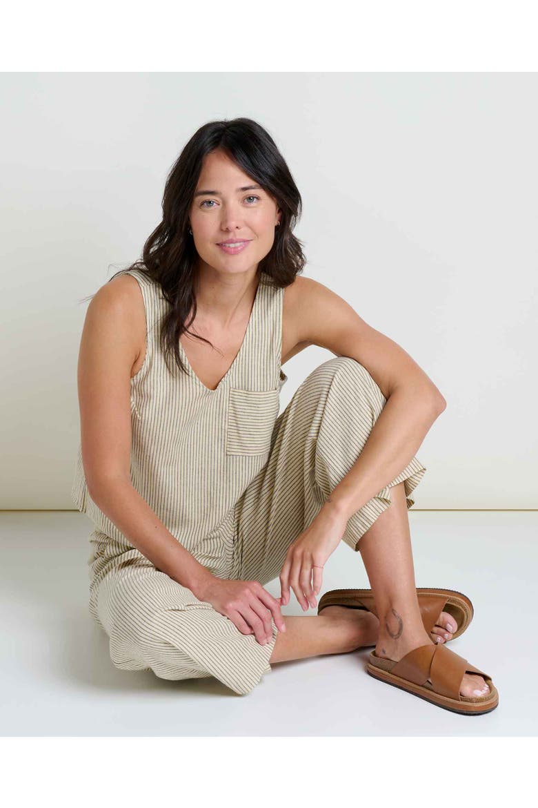 Women's Taj Hemp Button Back Tank, Alternate, color, Barley Railroad Stripe
