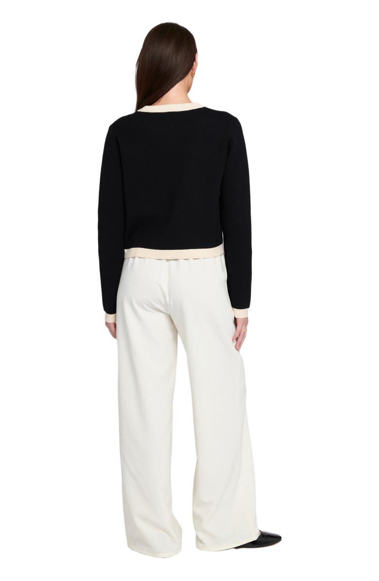 ELLE Collection Fine Gauage Light Weight Framed Cardigan Sweater, Alternate, color, Black/Cream