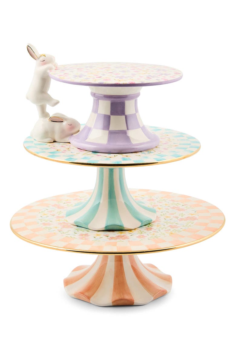 MACKENZIE CHILDS Posie Patch Large Ceramic Pedestal Platter, Alternate, color, Peach