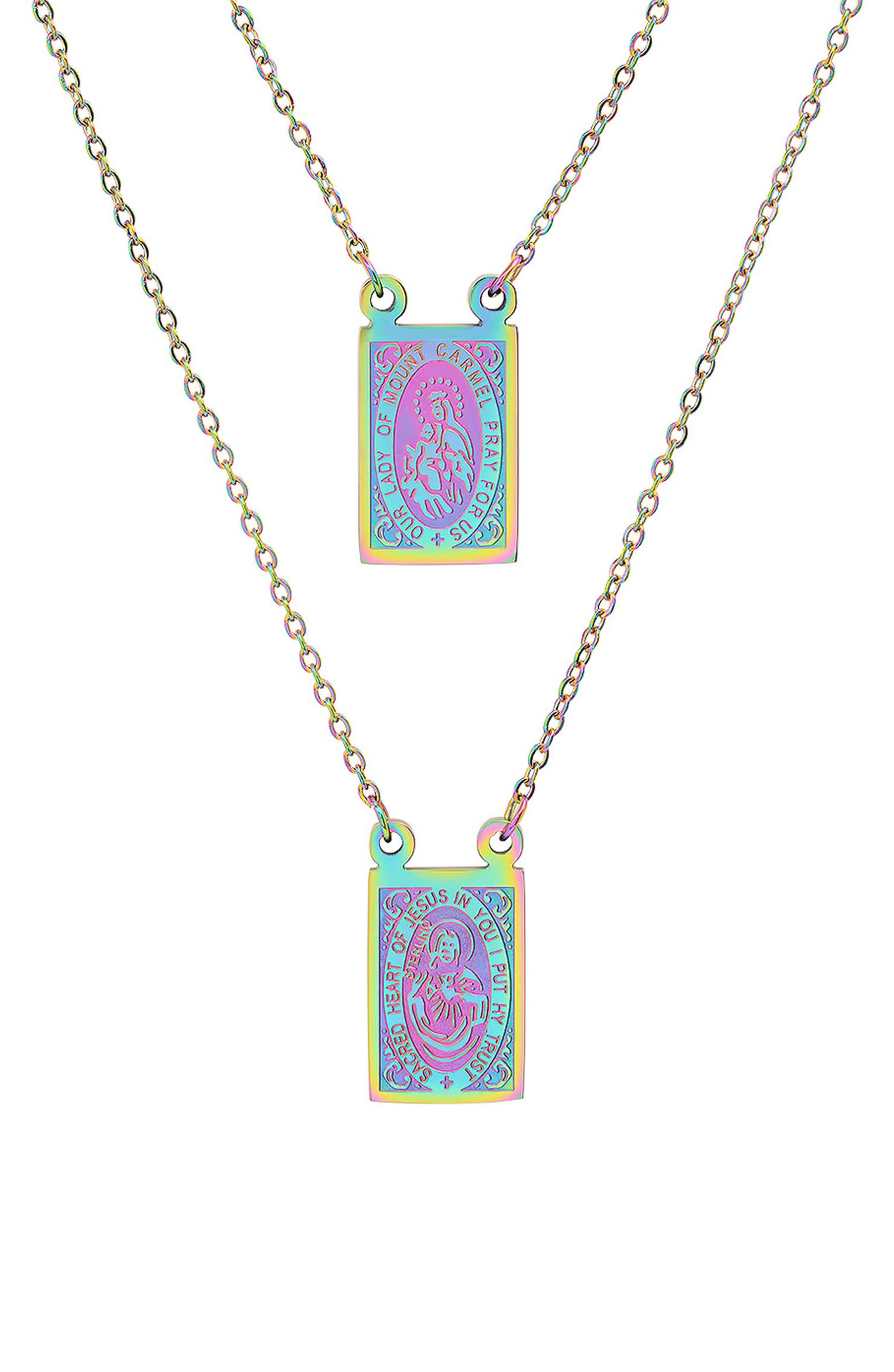 STEELTIME Men's Multicolor Stainless Steel Saint Tag Double Pendant Necklace