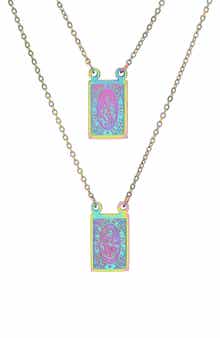 STEELTIME Men's Multicolor Stainless Steel Saint Tag Double Pendant Necklace