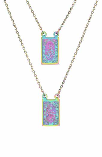 Men's Multicolor Stainless Steel Saint Tag Double Pendant Necklace