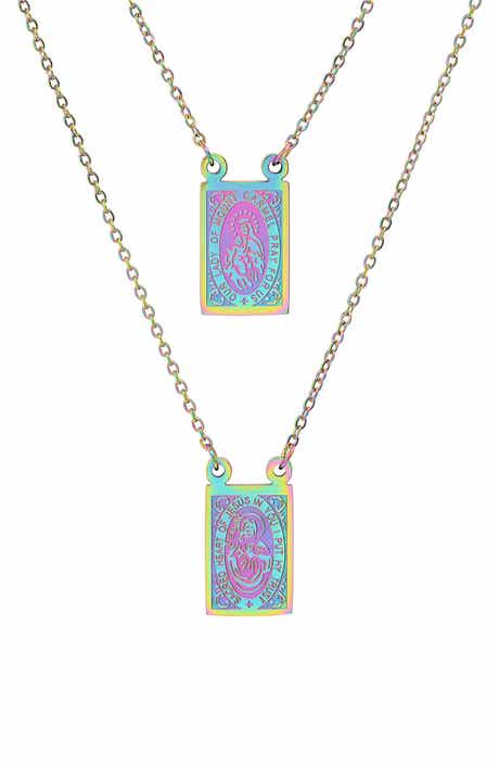 STEELTIME Men's Multicolor Stainless Steel Saint Tag Double Pendant Necklace