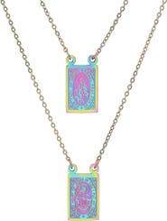STEELTIME Men's Multicolor Stainless Steel Saint Tag Double Pendant Necklace