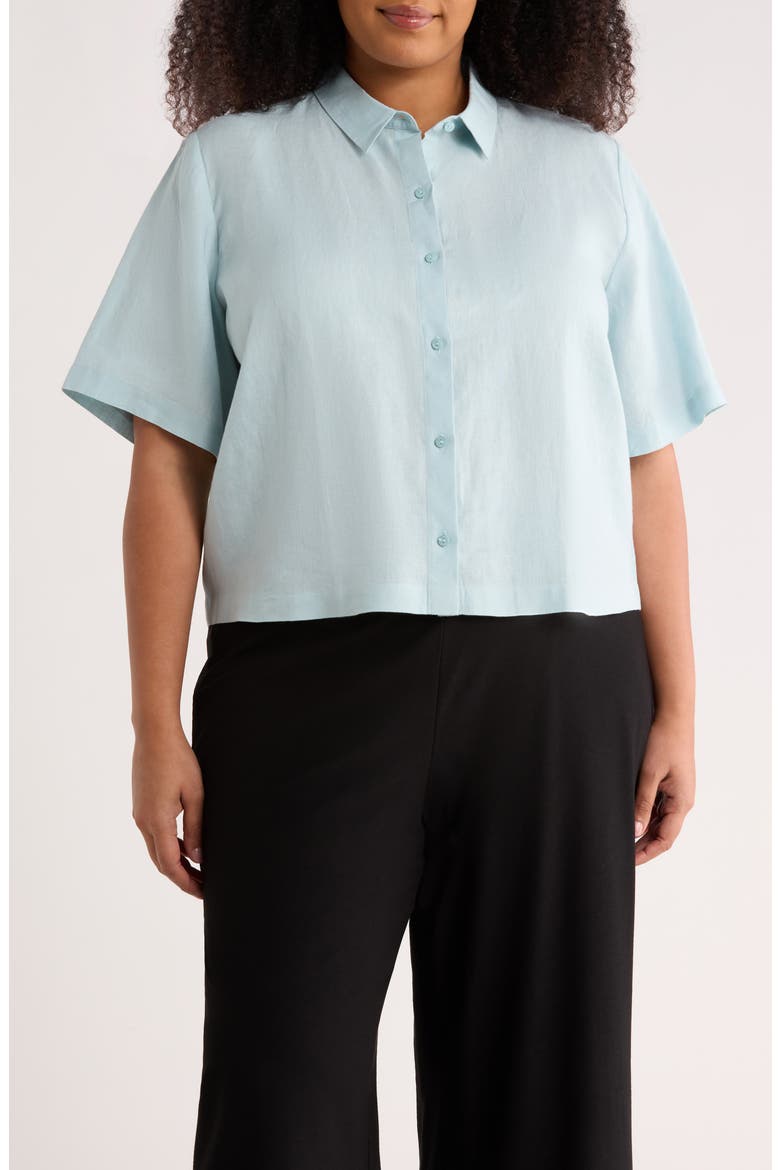 Short Sleeve Organic Linen Button-Up Shirt, Main, color, BREEZE