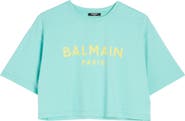 Balmain Logo Crop Cotton Graphic T-Shirt