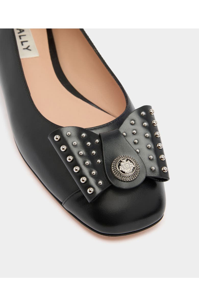 Bally B-Bow Flat in Leather, Alternate, color, Black