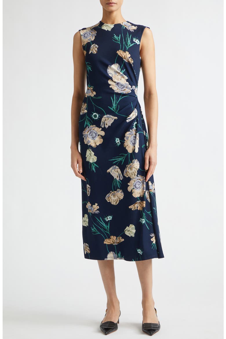 Floral Ponte Midi Dress, Main, color, BELLE EPOQUE POPPY NAVY