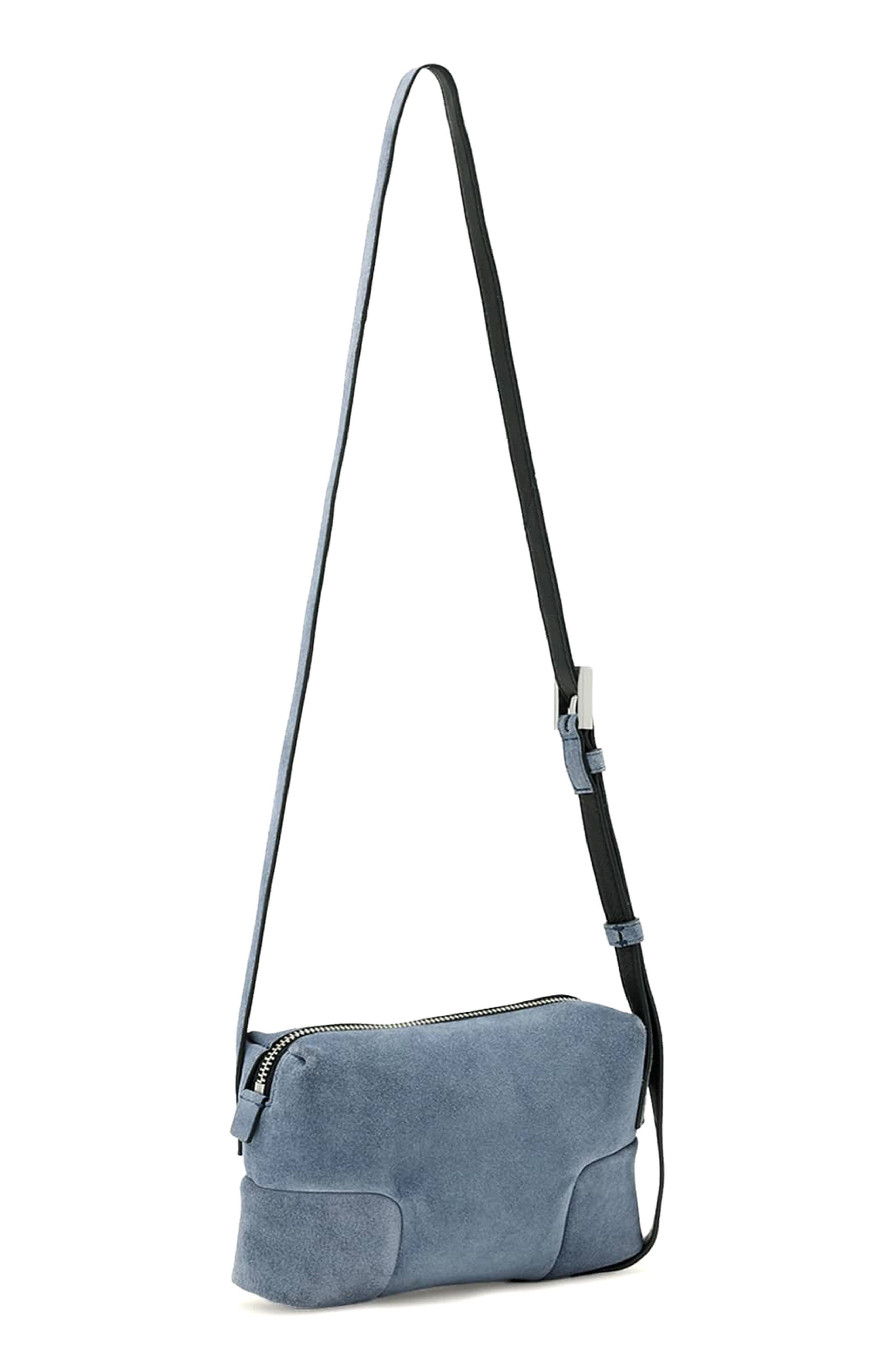 Micro Ares Suede Crossbody Bag, Alternate, color, SEA BLUE