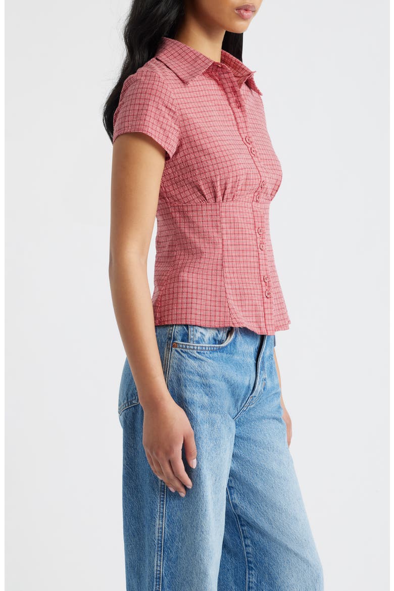 Cottesloe Check Print Button-Up Top, Alternate, color, RED CHECK