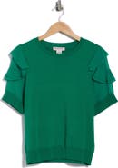 Nanette Lepore Ruffle Short Sleeve Mixed Media Sweater