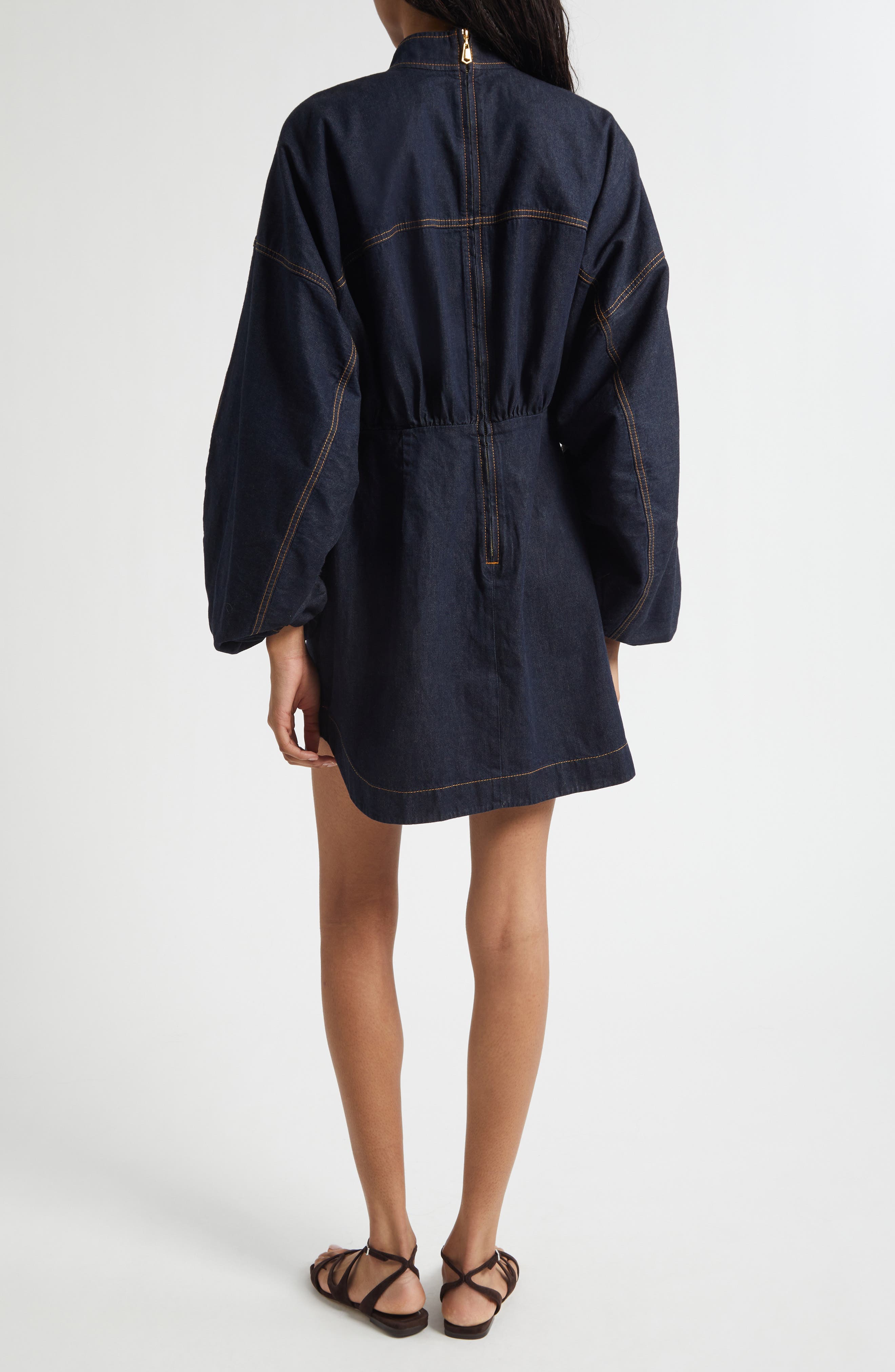 Gathered Long Sleeve Denim Minidress - image 2