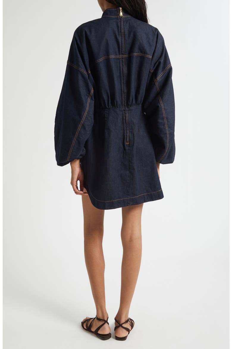 Gathered Long Sleeve Denim Minidress, Alternate, color, NIGHT SKY