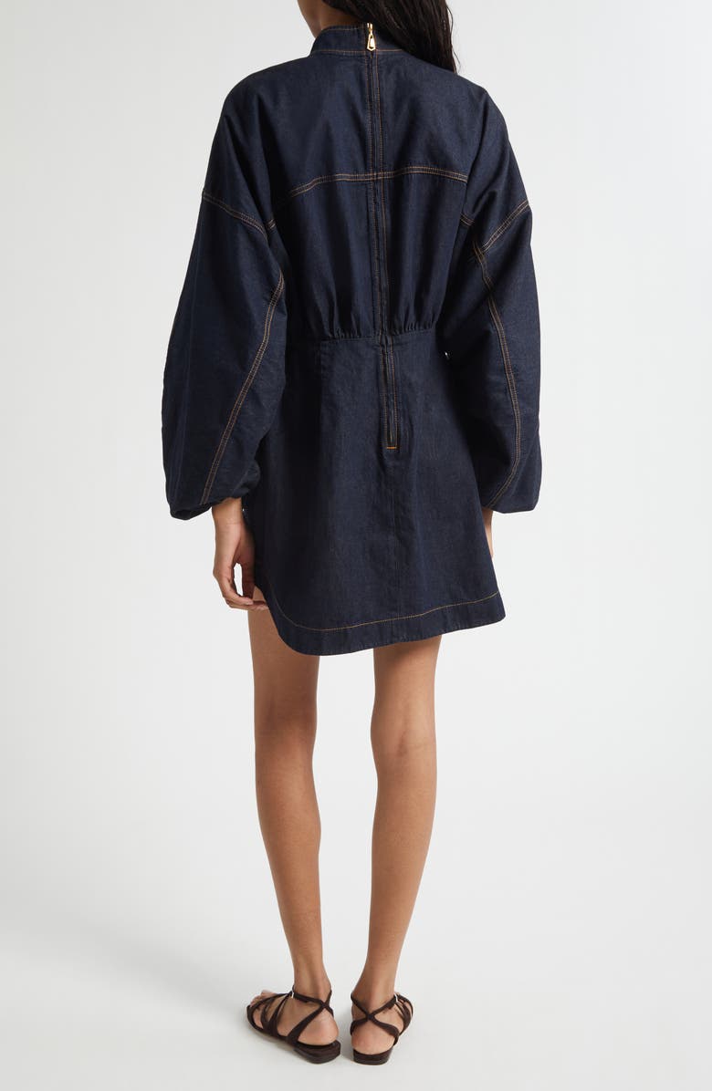 Zimmermann Gathered Long Sleeve Denim Minidress, Alternate, color, Night Sky