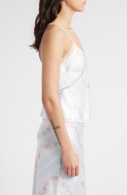 Loveshackfancy Levall Floral Lace Trim Satin Camisole In Wavecrest Blue