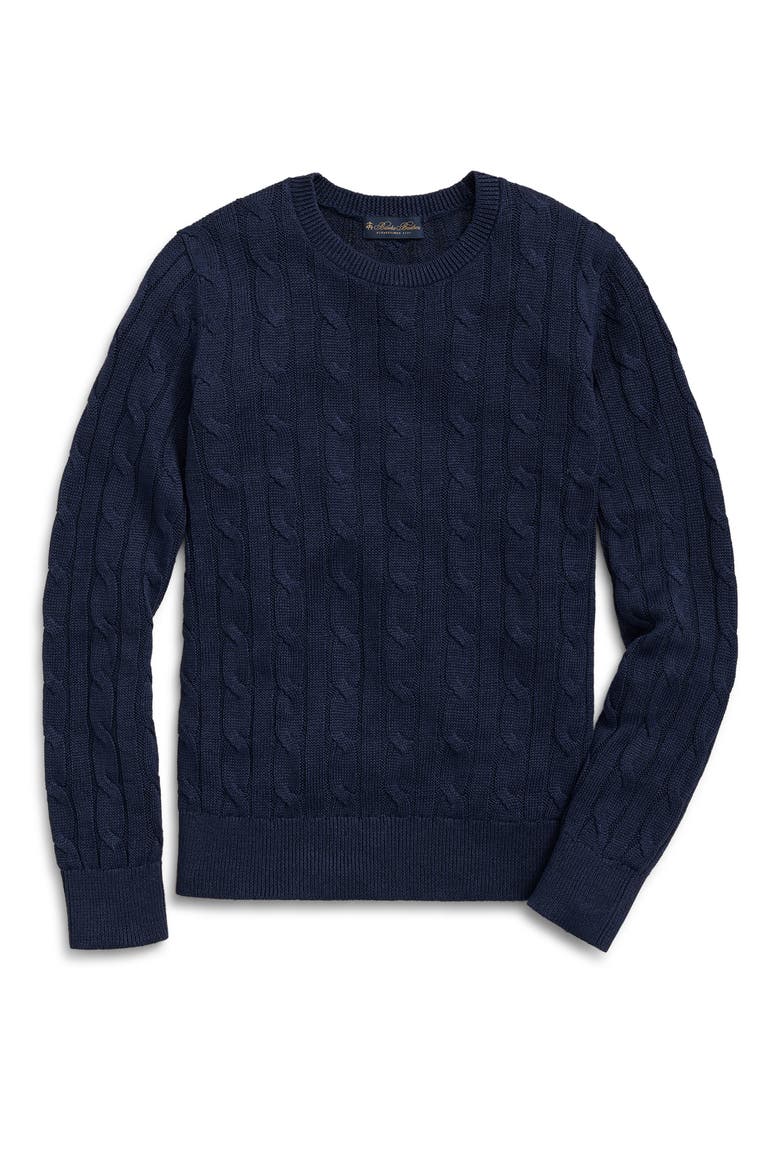 Cable Stitch Linen Crewneck Sweater, Main, color, NAVY LINEN