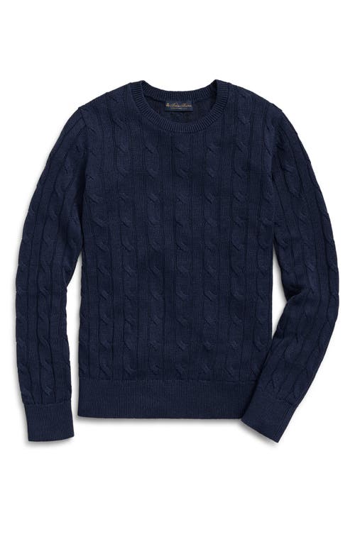 Brooks Brothers Cable Stitch Linen Crewneck Sweater In Navy Linen