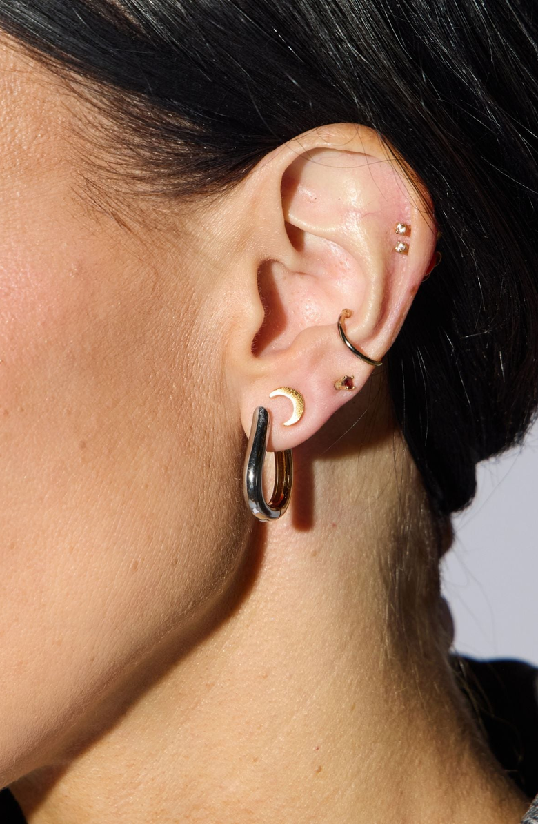 Nickel & Suede Two Tone Huggies, Alternate, color,