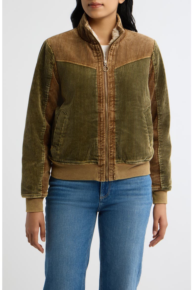 Faux Shearling Lined Corduroy Jacket, Alternate, color, OLIVE MULTI