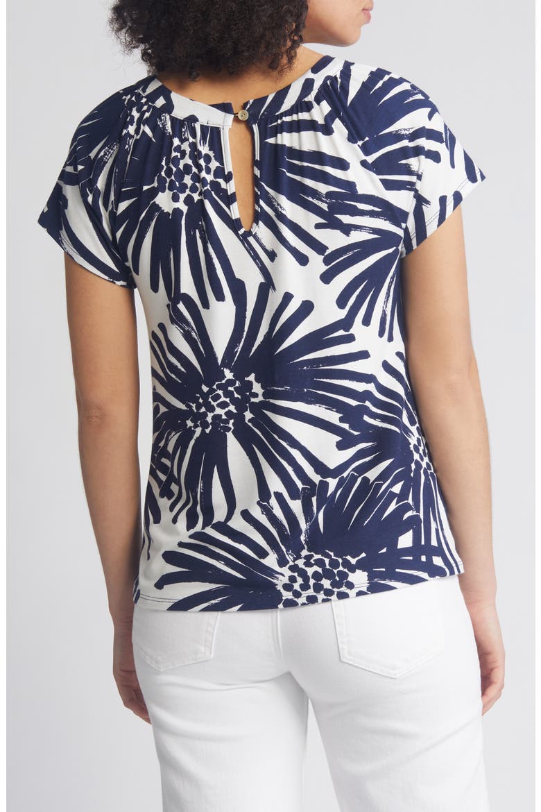 Floral Keyhole Short Sleeve Jersey Top, Alternate, color, NAVY