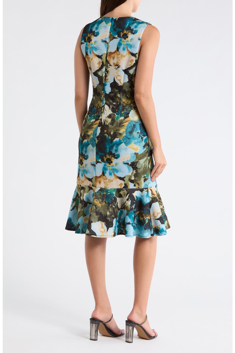 Floral Ruffle Hem A-Line Dress, Alternate, color, BLUE/ GREEN