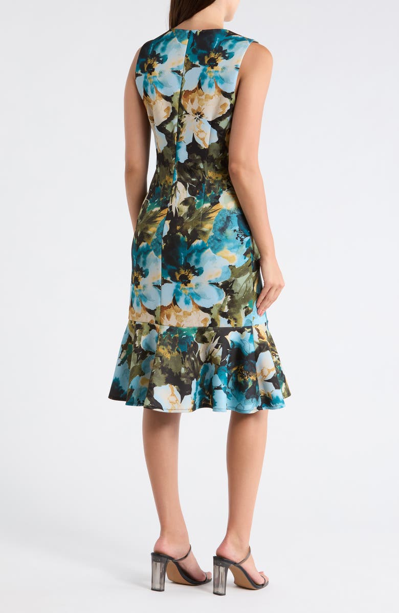 Julia Jordan Floral Ruffle Hem A-Line Dress, Alternate, color, Blue/ Green