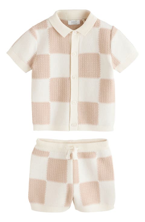 Kids' Checkerboard Knit Button Shirt & Shorts Set (Baby & Toddler)