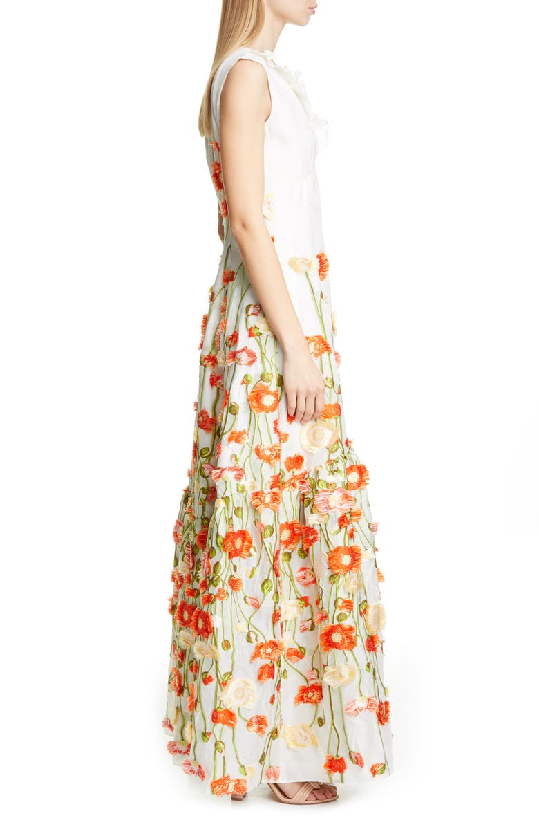 Malene Oddershede Bach Papaver Floral Fil Coupé Jacquard Gown, Alternate, color, White Poppy