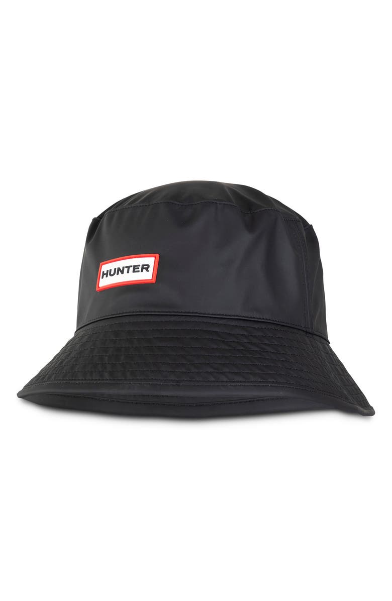 Hunter Rain Rubber Logo Bucket Hat, Main, color, 