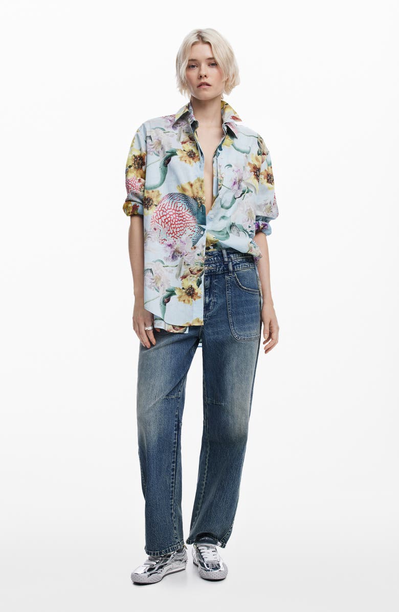 Desigual Floral Cotton Button-Up Shirt, Alternate, color, 