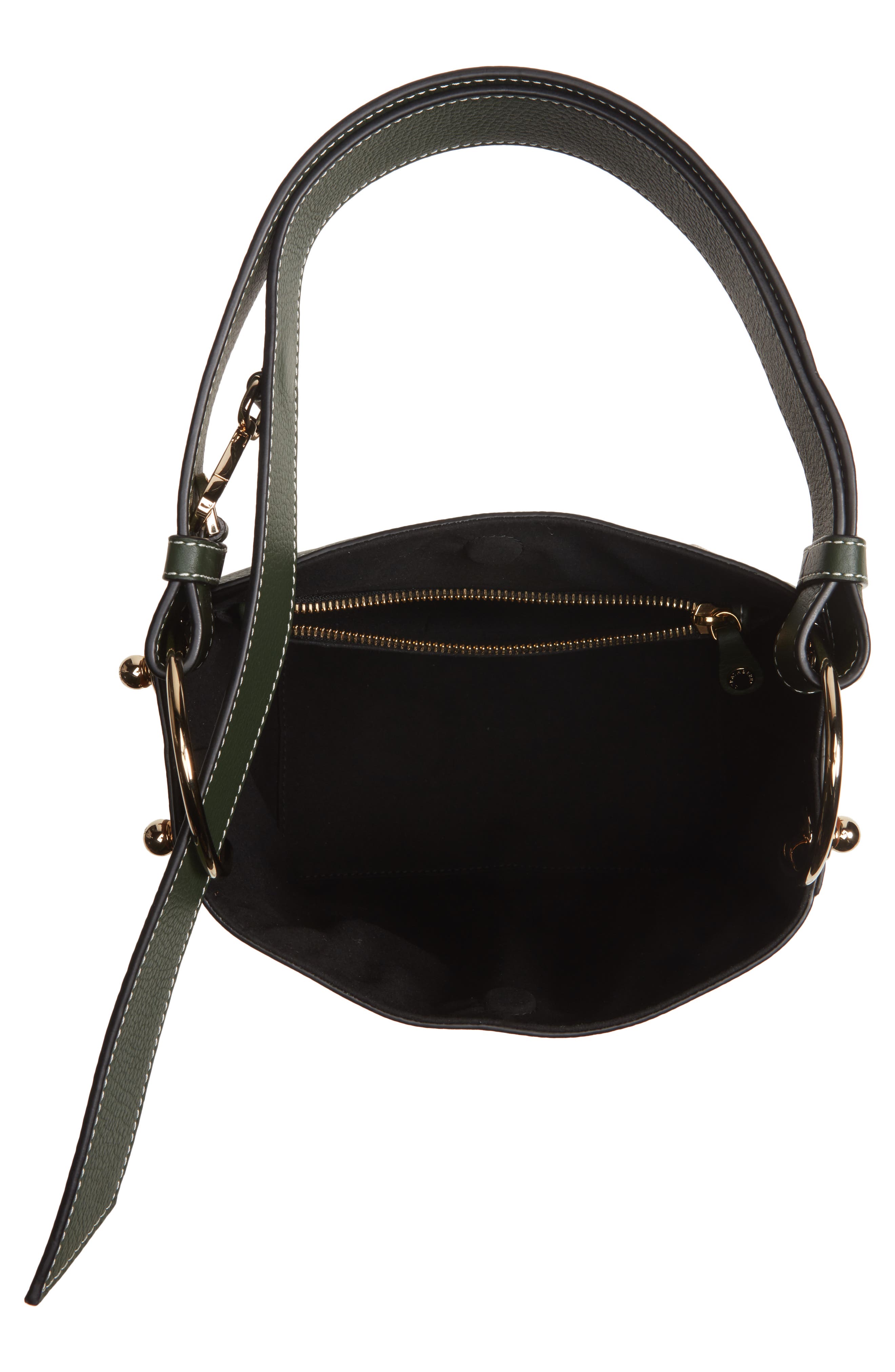 Lana Midi Bicolor Leather Bucket Bag, Alternate, color, TAN/BOTTLE GREEN